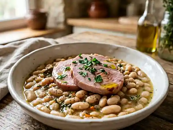 Jambon fondant et mogettes de Vendée crémeuses - Photo de présentation
