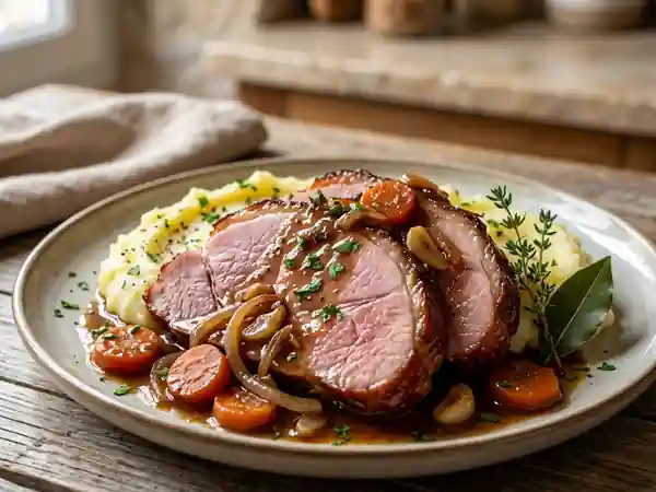 Jambon braisé fondant au jus de thym - Photo de présentation