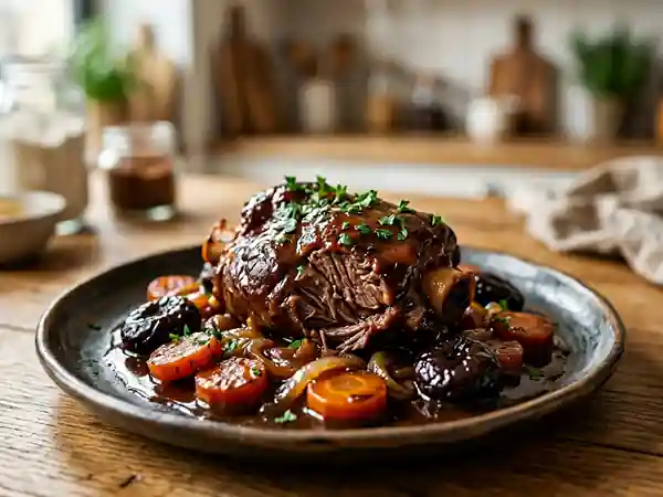Jarret de veau confit au cidre et pruneaux - Photo de présentation