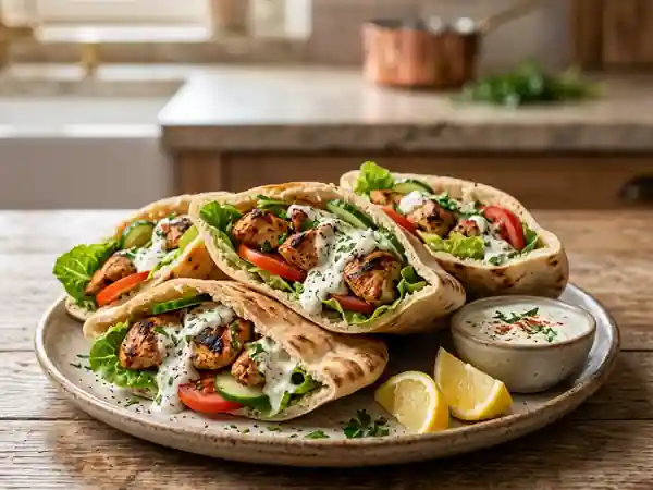 Kebab de poulet grillé et pita moelleuse - Photo de présentation