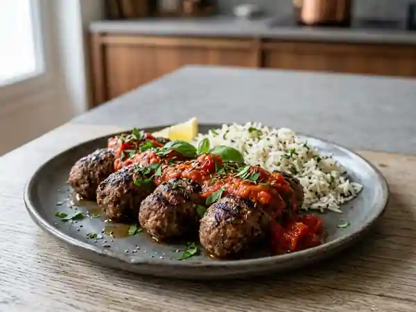 Keftas maison au coulis de tomates fraîches et épices - Photo de présentation