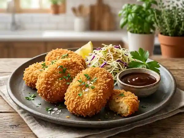 Koroke japonais croustillant : croquettes de pommes de terre et viande hachée - Photo de présentation