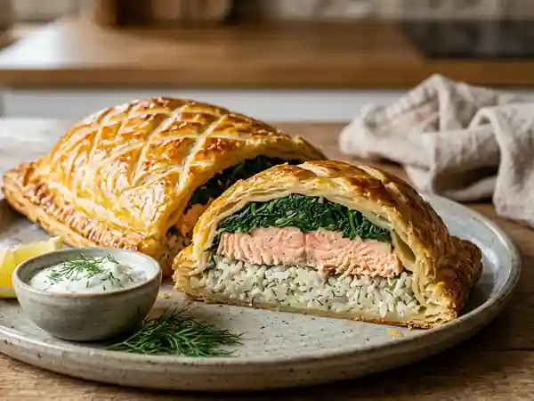 Koulibiac au saumon et feuilletage croustillant - Photo de présentation