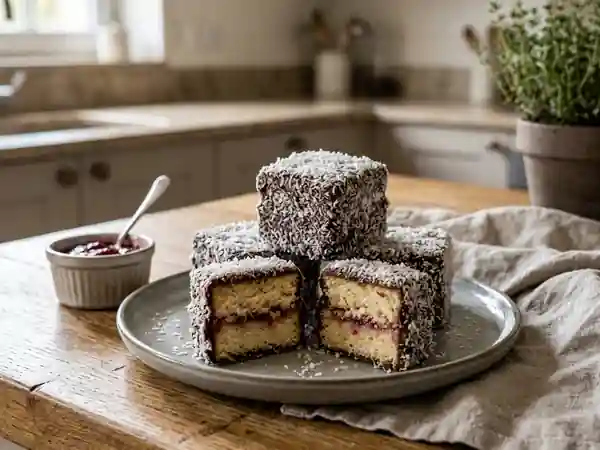 Lamingtons australiens moelleux au chocolat et noix de coco - Photo de présentation