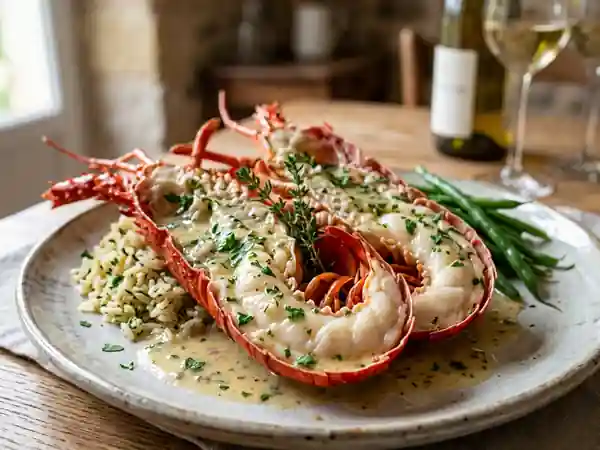 Langouste nacrée au vin blanc et herbes fraîches - Photo de présentation