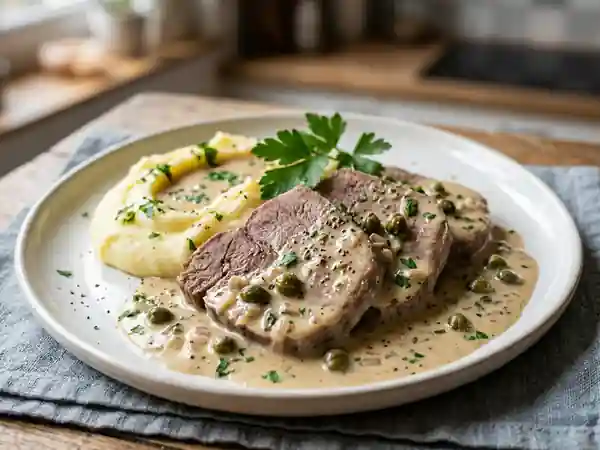 Langue de bœuf fondante et sa sauce acidulée - Photo de présentation