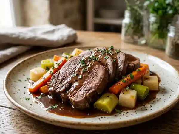 Langue de bœuf fondante à la sauce Madère - Photo de présentation