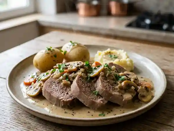 Langue de veau fondante aux champignons - Photo de présentation