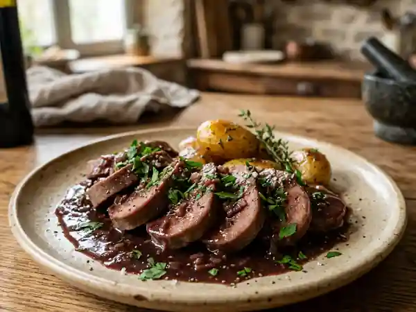 Langues de mouton au Bordeaux et échalotes - Photo de présentation