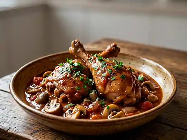 Lapin Marengo fondant, sauce onctueuse au vin - Photo de présentation