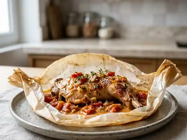 Cuisse de lapin fondante, crème tomatée au thym - Photo de présentation