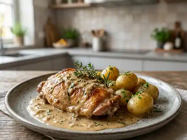 Lapin fondant à la crème et au thym - Photo de présentation