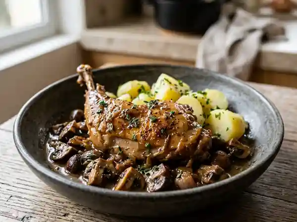 Lapin forestier fondant et ses champignons - Photo de présentation