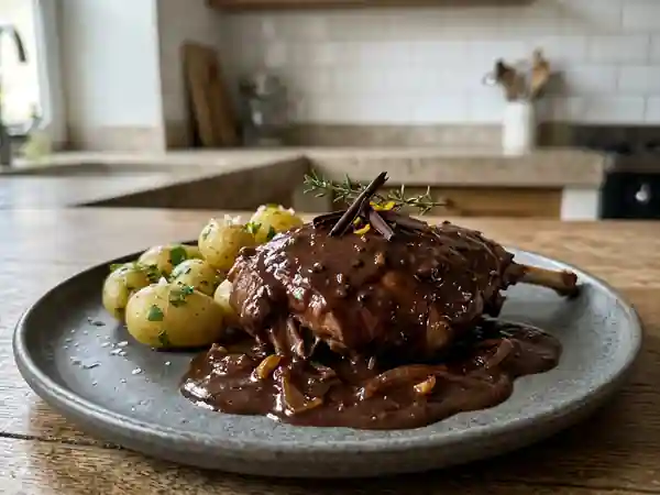 Lapin mijoté au chocolat noir : recette traditionnelle et gourmande - Photo de présentation