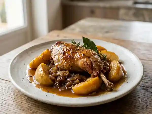 Lapin mijoté au cidre et pommes fondantes : recette traditionnelle savoureuse - Photo de présentation