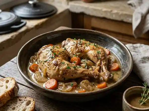Lapin mijoté au vin blanc à la cocotte : recette savoureuse et facile - Photo de présentation