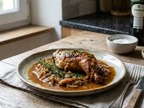 Lapin fondant au vermouth et oignons confits - Photo de présentation