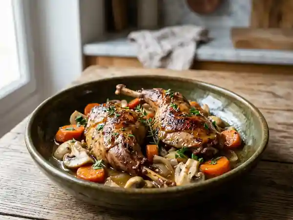 Lapin braisé aux champignons et vin blanc - Photo de présentation