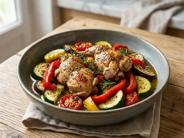 Lapin tendre sauté aux légumes du soleil - Photo de présentation