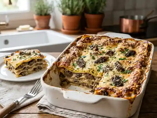 Lasagnes fondantes aux morilles et parmesan - Photo de présentation