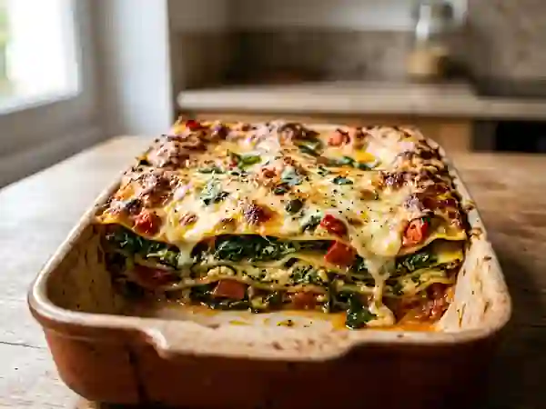 Lasagnes crémeuses épinards, ricotta et tomates - Photo de présentation