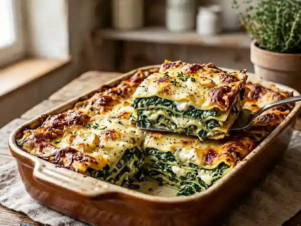 Lasagnes fondantes au chèvre et épinards frais - Photo de présentation