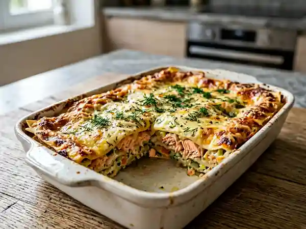 Lasagnes saumon-poireaux crémeuses et gratinées - Photo de présentation