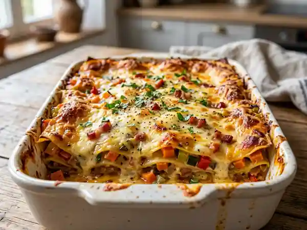Lasagnes fondantes légumes et lardons fumés - Photo de présentation