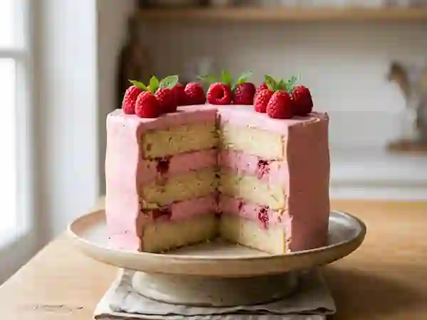 Layer cake aérien à la crème de framboise - Photo de présentation