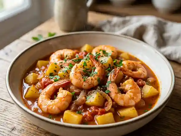Catigot de gambas fondant au vin blanc - Photo de présentation