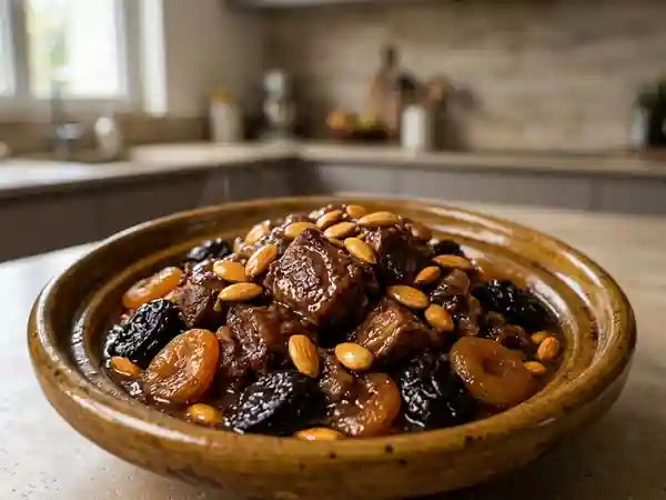 Lham Lhalou : Recette Traditionnelle Marocaine de Viande aux Fruits Secs et Épices - Photo de présentation