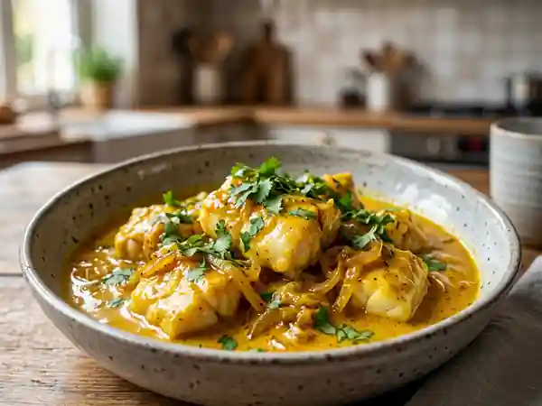 Lotte fondante au curry jaune et coco - Photo de présentation