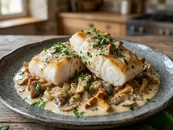 Lotte aux champignons des bois et échalotes : recette savoureuse et raffinée - Photo de présentation