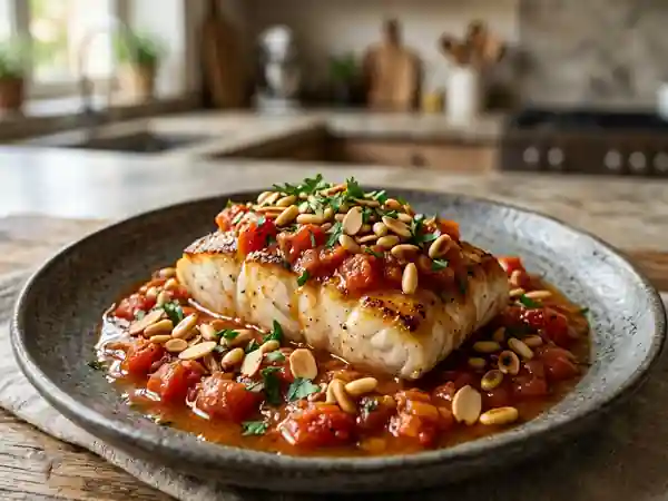 Lotte rôtie aux tomates et éclats d'amandes - Photo de présentation