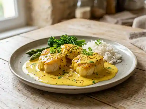 Lotte crémeuse au safran : recette gourmande et raffinée - Photo de présentation
