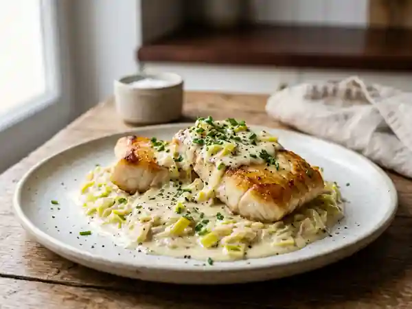 Lotte crémeuse aux poireaux fondants : recette gourmande et facile - Photo de présentation