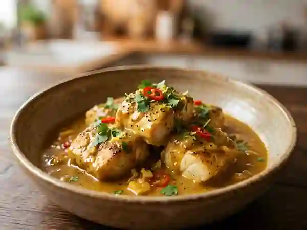 Lotte fondante au curry et gingembre frais - Photo de présentation