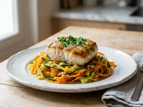 Lotte fondante aux tagliatelles de légumes frais - Photo de présentation