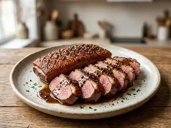 Magret au poivre noir et peau croustillante - Photo de présentation