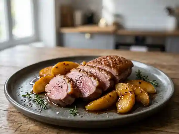 Magret de canard aux pommes caramélisées - Photo de présentation