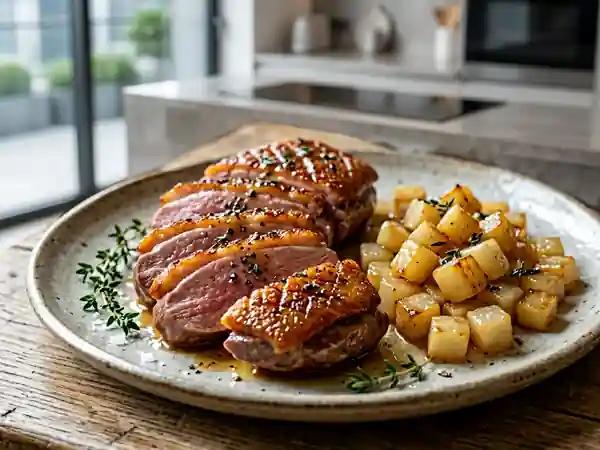 Magret de canard laqué au miel et navets confits - Photo de présentation