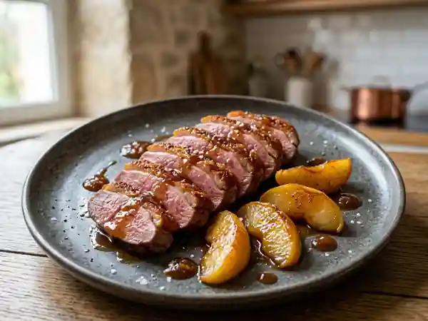 Magret laqué au miel et pommes fondantes - Photo de présentation