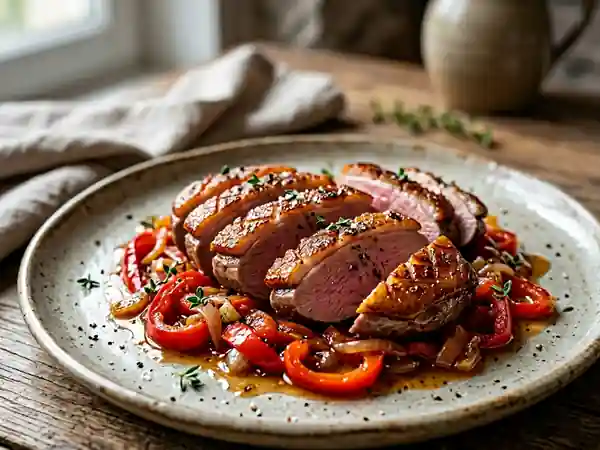 Magret de canard et poivrons fondants au thym - Photo de présentation