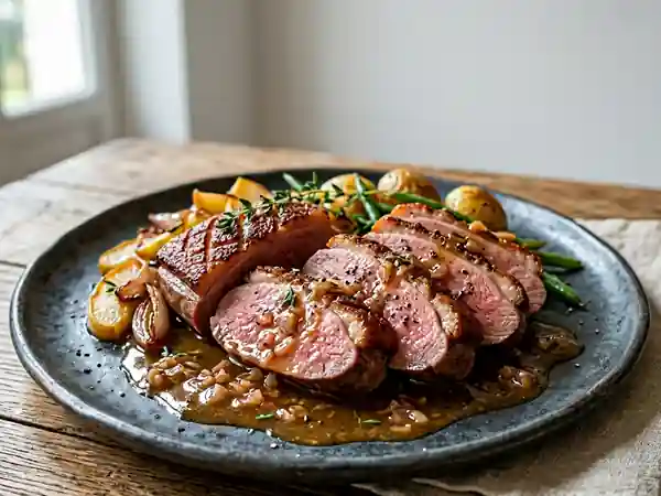 Magret au cidre : peau craquante et sauce réduite - Photo de présentation