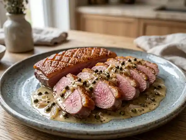 Magret de canard fondant sauce poivre vert - Photo de présentation