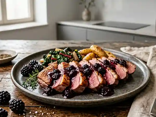 Magret de canard juteux à la crème de mûres - Photo de présentation