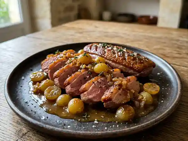 Magret de canard rôti au raisin blanc et sauce au whisky - Photo de présentation