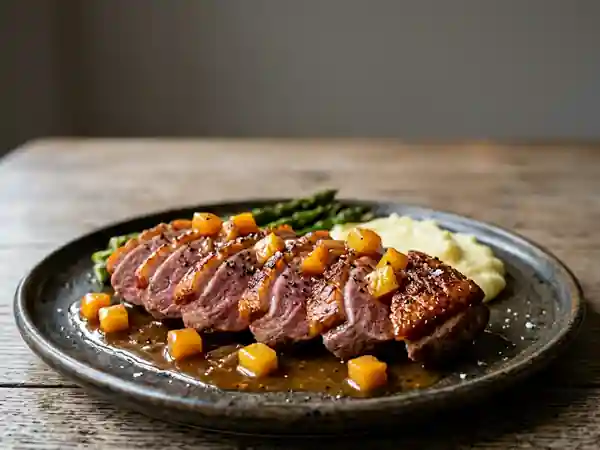 Magret de canard fondant au vin de pêches - Photo de présentation