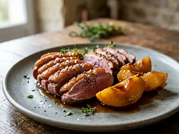 Magret de canard rôti et coings fondants au miel - Photo de présentation