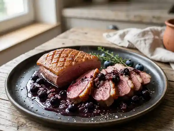 Magret de canard croustillant et sa sauce fruitée - Photo de présentation